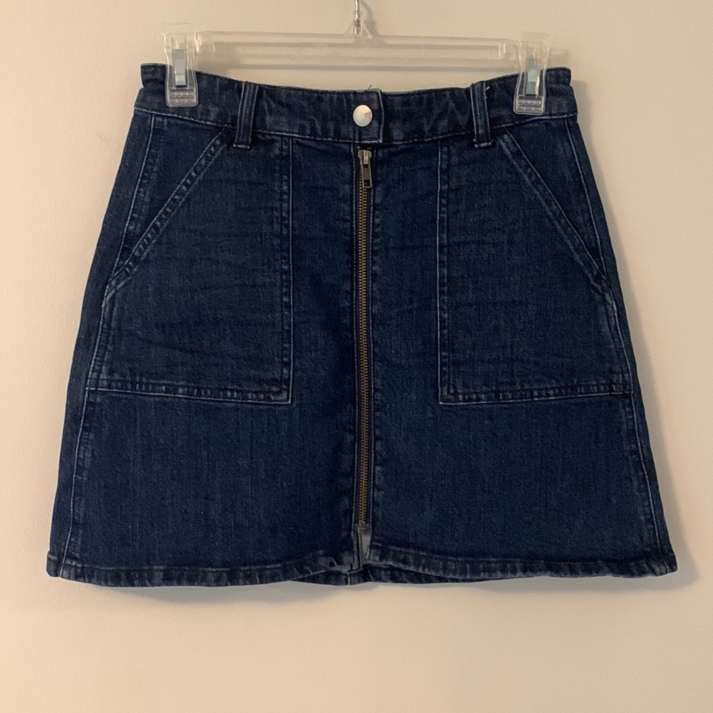 Madewell Dark Wash Zip Up Denim Mini Jean Skirt